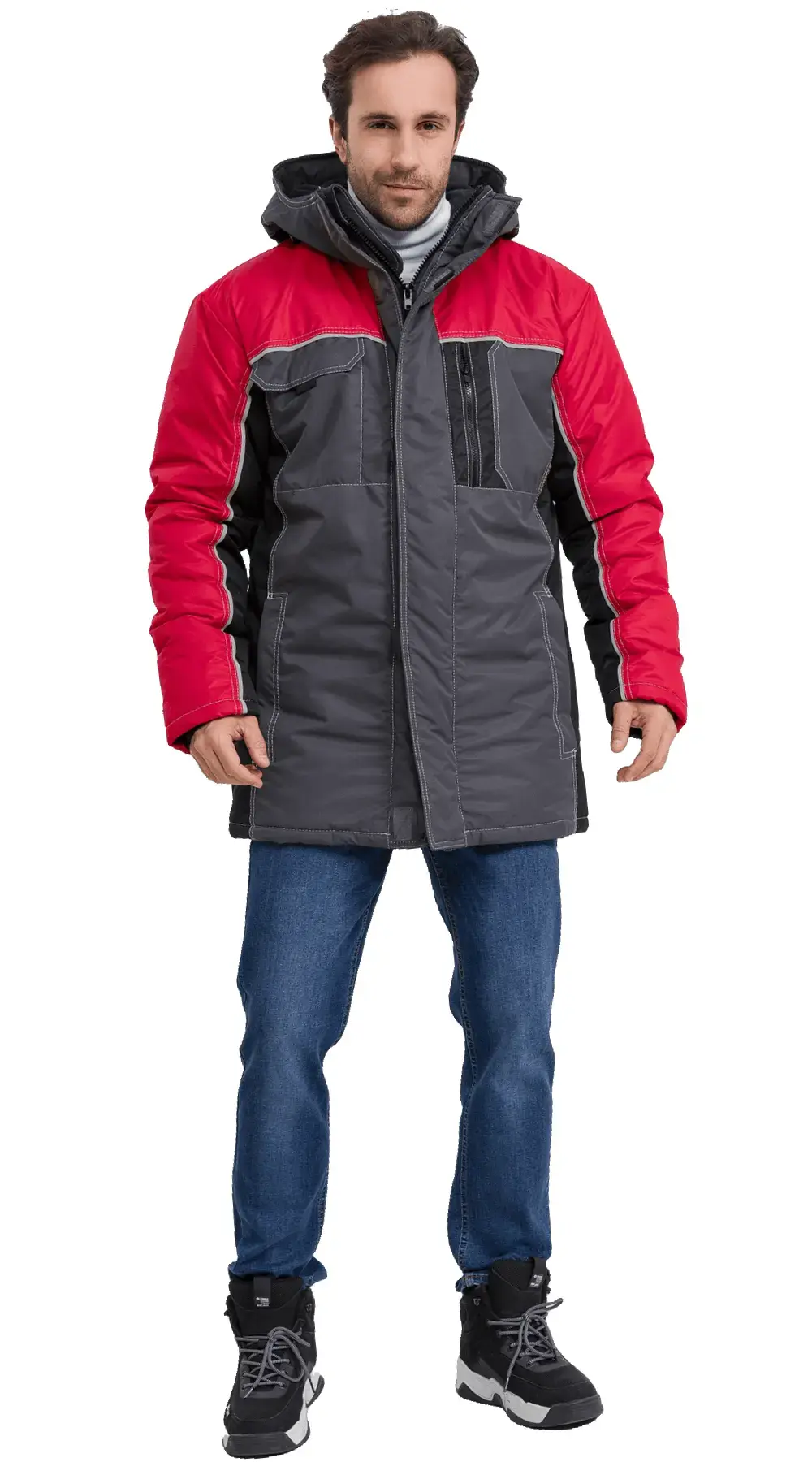 Куртка рабочая мужская зимняя утепленная RONTA KR615 MEMBRANE темно-серая, черная, красная