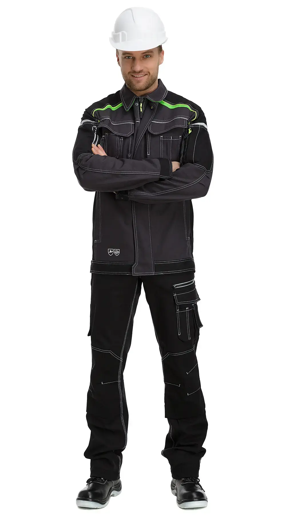 Куртка рабочая мужская летняя Техноавия "Стокгольм-Лайм" темно-серый, черный, лаймовый