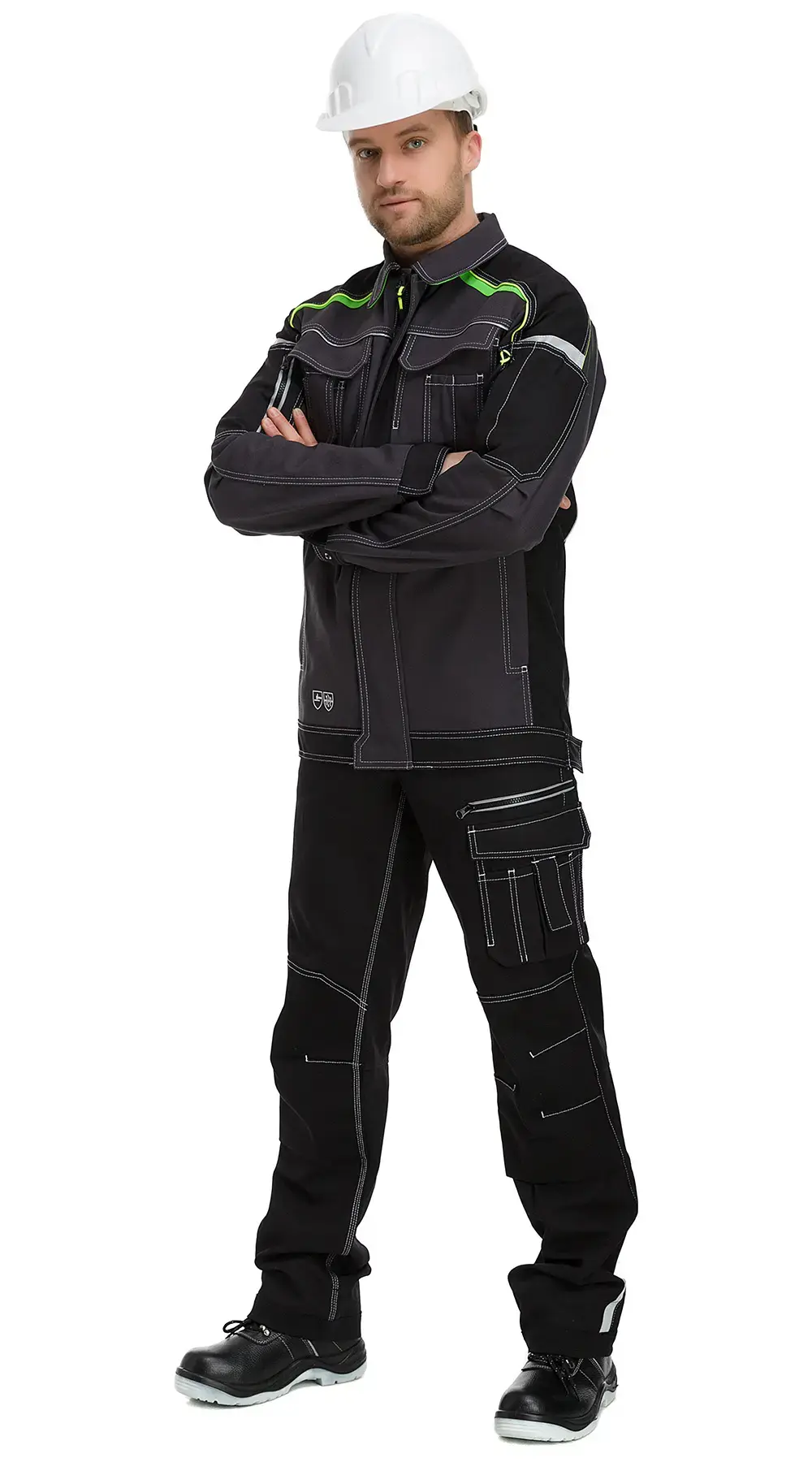 Куртка рабочая мужская летняя Техноавия "Стокгольм-Лайм" темно-серый, черный, лаймовый