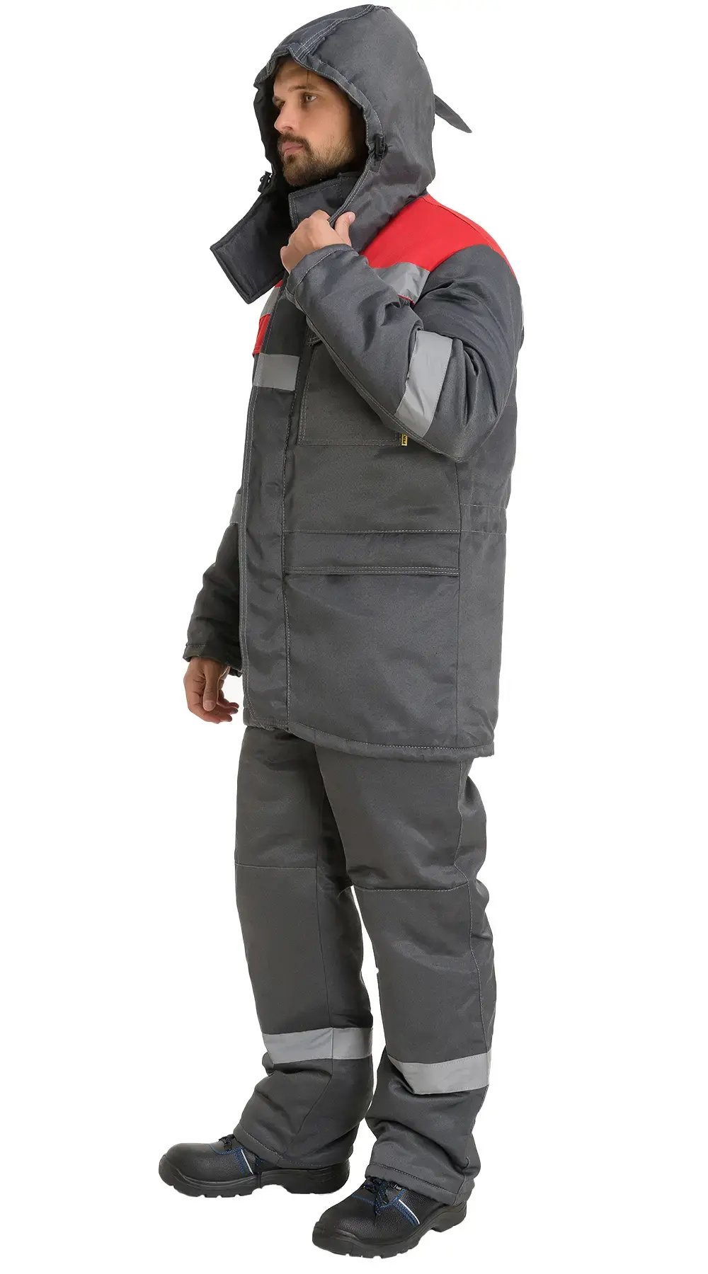 Костюм рабочий мужской утепленный зимний RONTA KS242 с полукомбинезоном темно-серый, красный