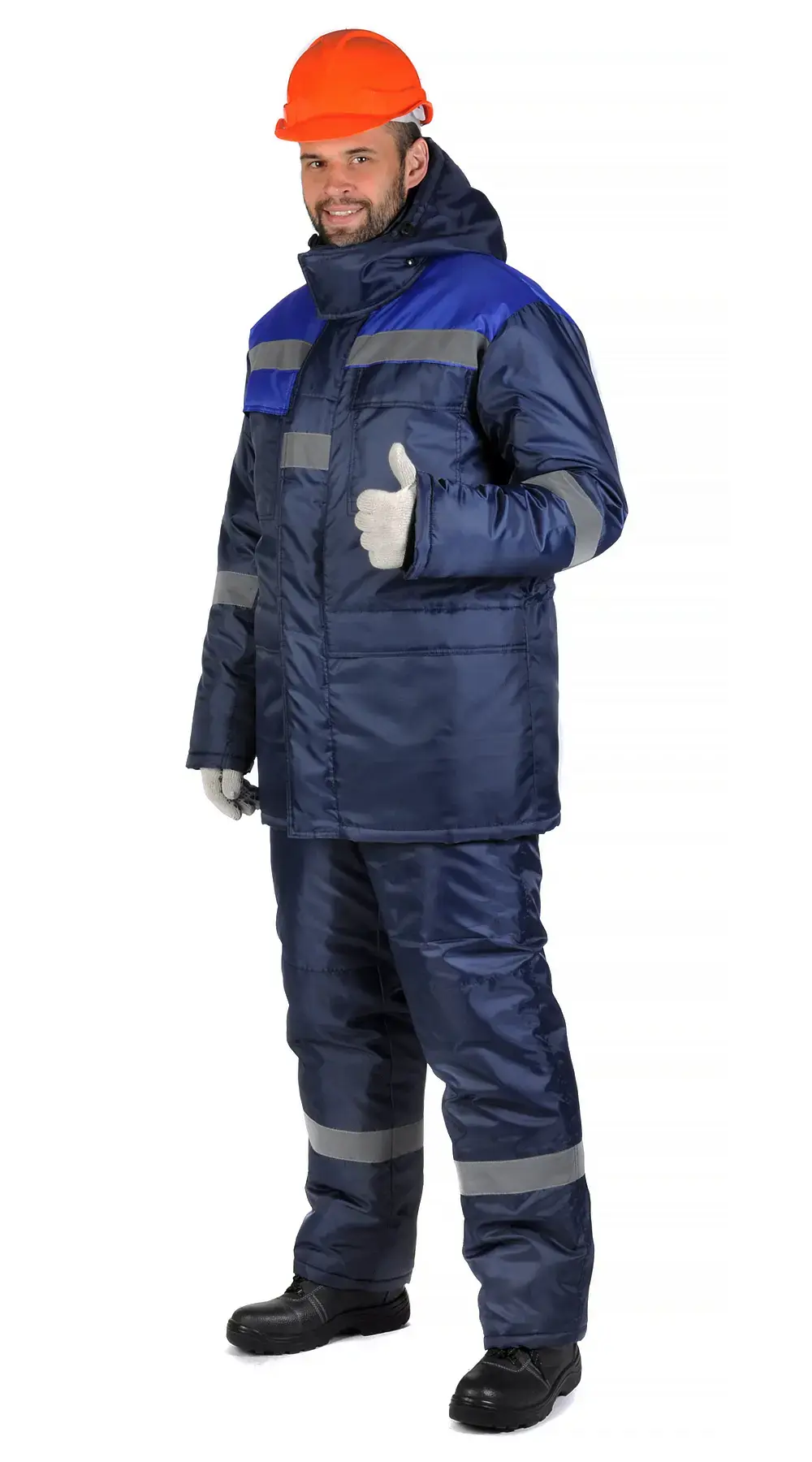 Костюм рабочий мужской утепленный зимний RONTA KS912 с полукомбинезоном (темно-синий/васильковый)