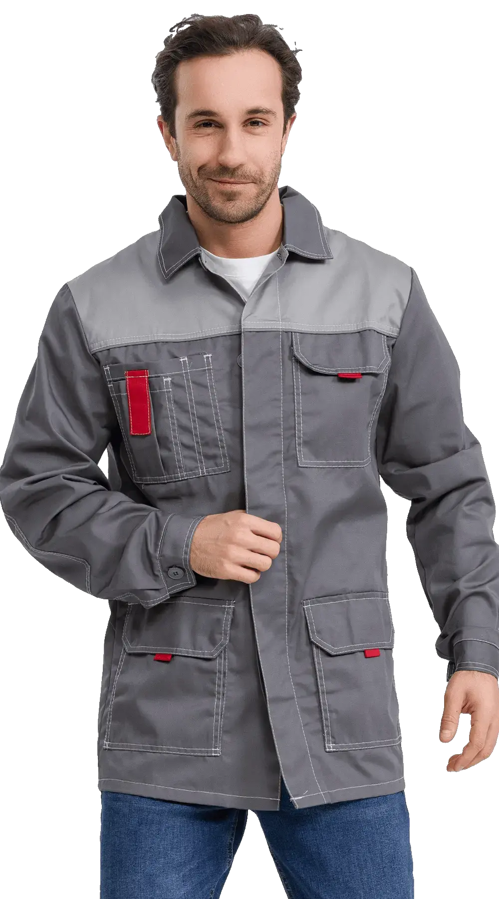 Куртка рабочая мужская летняя RONTA KR3090 темно-серый, светло-серый, красный