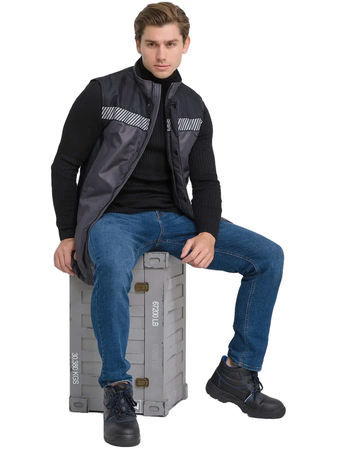 Жилет рабочий мужской утепленный зимний RONTA JT3085 темно-серый, черный