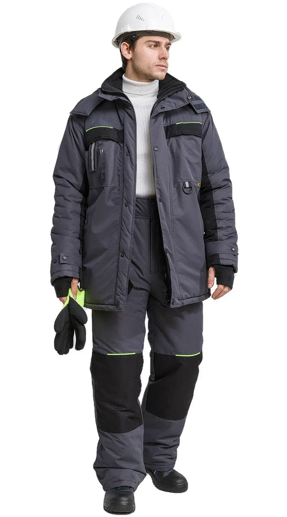 Костюм рабочий мужской утепленный зимний RONTA KS930 MEMBRANE темно-серый, черный, лаймовый