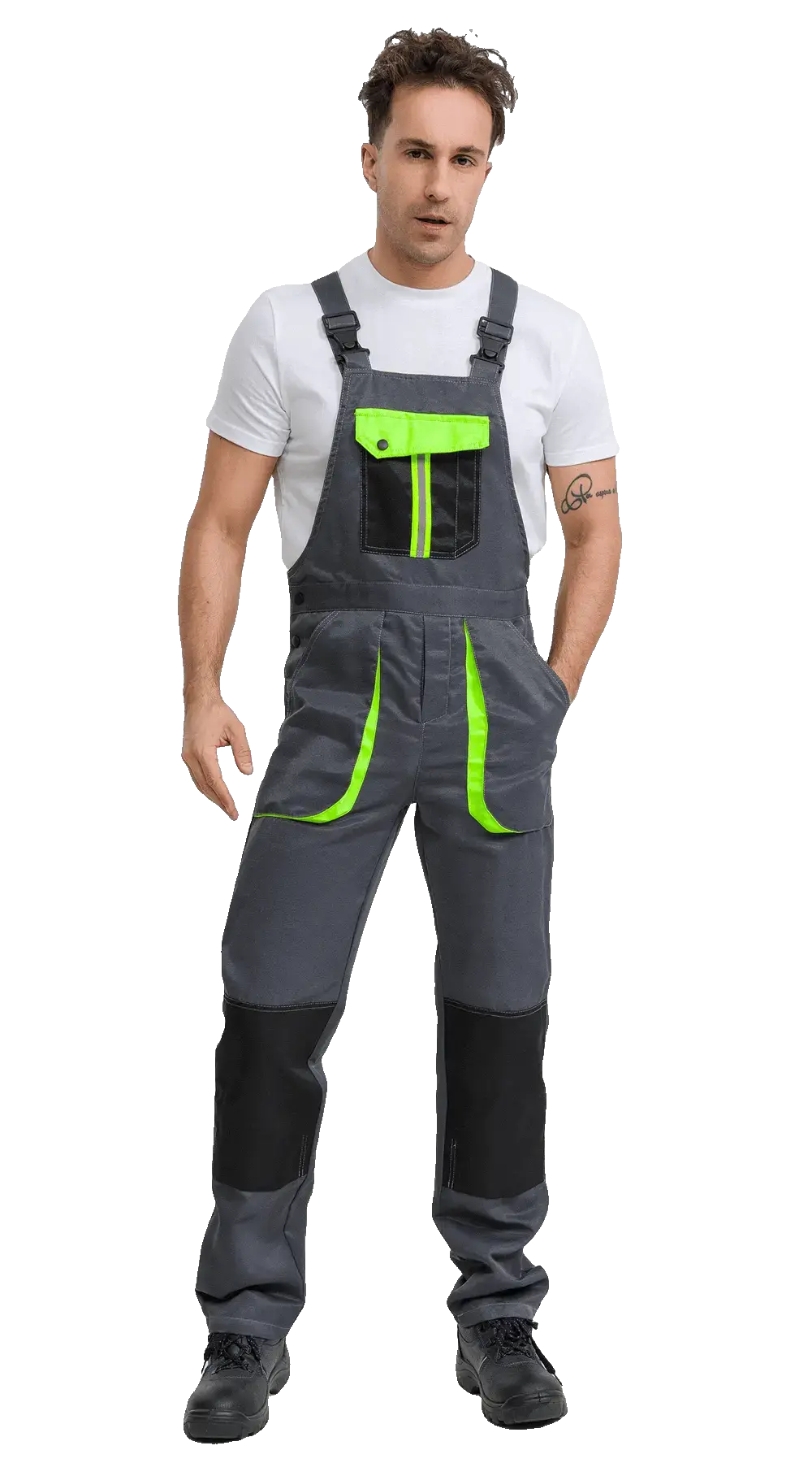 Полукомбинезон рабочий мужской летний RONTA PL818 темно-серый, черный, лаймовый