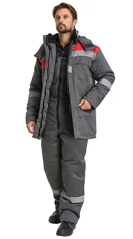 Костюм рабочий мужской утепленный зимний RONTA KS242 с полукомбинезоном темно-серый, красный Костюм рабочий мужской утепленный зимний RONTA KS242 с полукомбинезоном темно-серый, красный