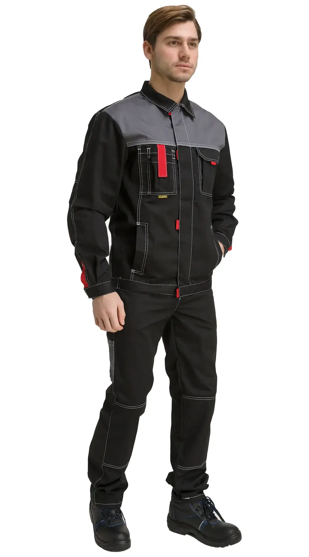 Костюм рабочий мужской летний RONTA KS212 с полукомбинезоном черный, темно-серый
