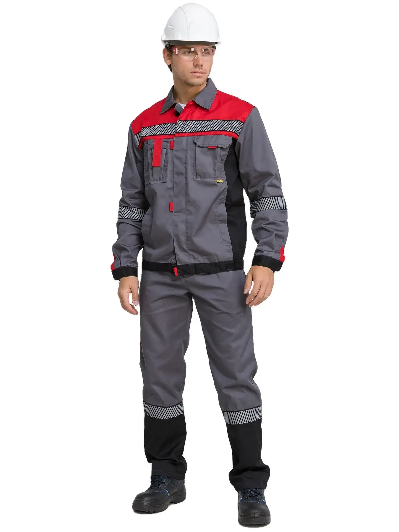 Костюм рабочий мужской летний RONTA KS261 с брюками темно-серый, красный, черный
