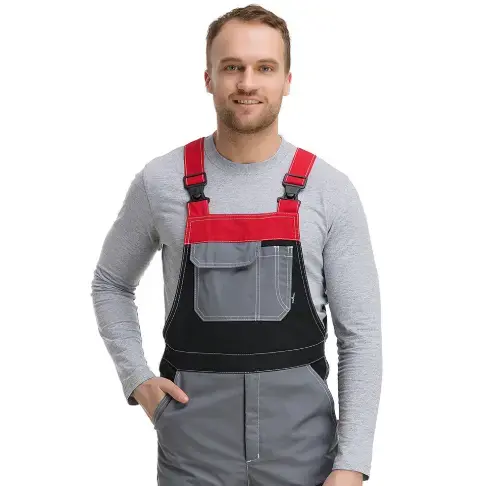 Полукомбинезон рабочий мужской летний RONTA PL207 темно-серый, черный, красный