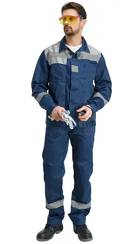 Костюм рабочий мужской летний RONTA KS812 с полукомбинезоном темно-синий, светло-серый