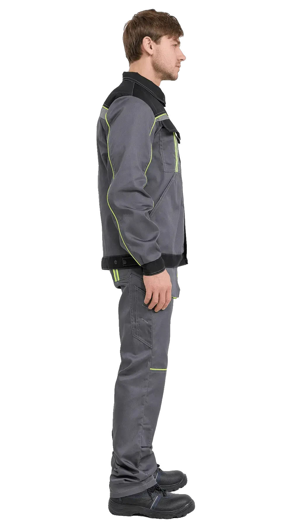 Костюм рабочий мужской летний RONTA KS818 с полукомбинезоном темно-серый, черный, лаймовый