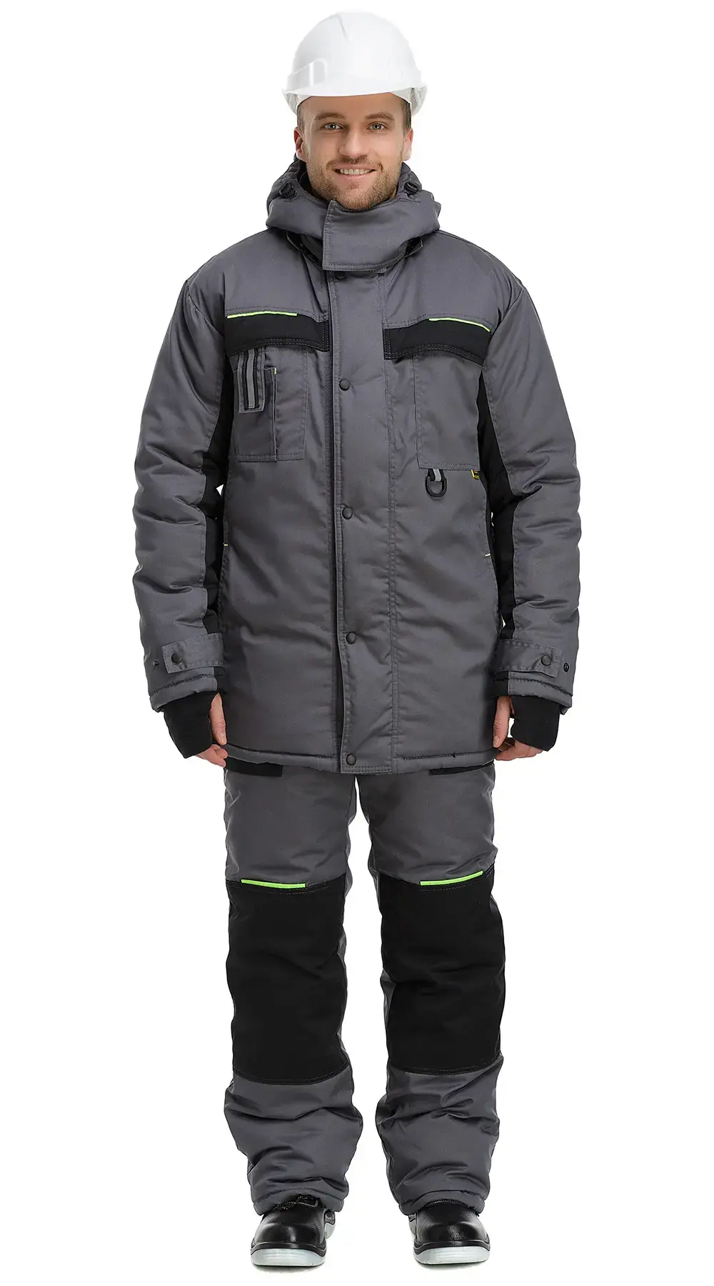 Костюм рабочий мужской утепленный зимний RONTA KS920 темно-серый, черный, лаймовый