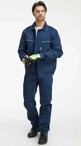 Костюм рабочий мужской летний RONTA KS621 с брюками темно-синий, лаймовый