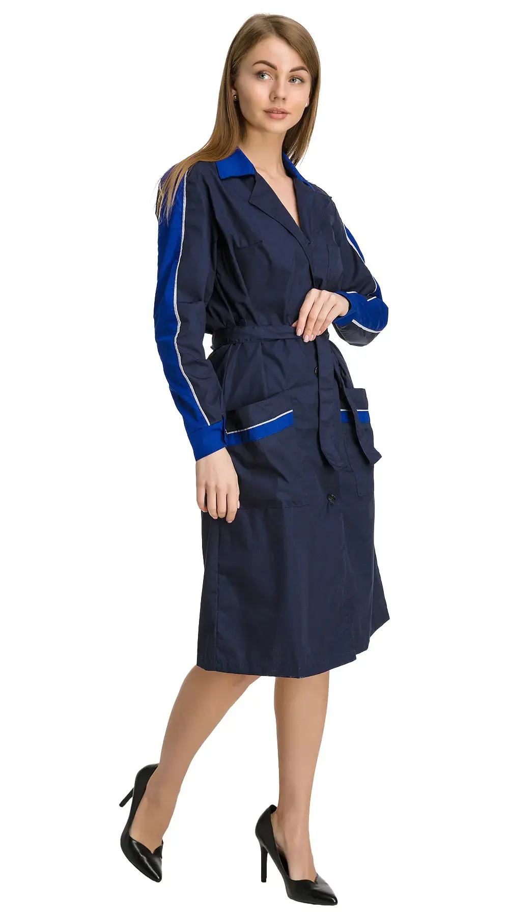 Халат рабочий женский летний RONTA HL509 темно-синий, васильковый