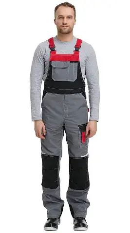 Полукомбинезон рабочий мужской летний RONTA PL207 темно-серый, черный, красный
