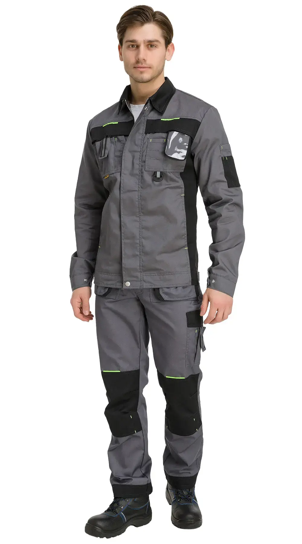 Костюм рабочий мужской летний RONTA KS808 с брюками темно-серый, черный, лаймовый