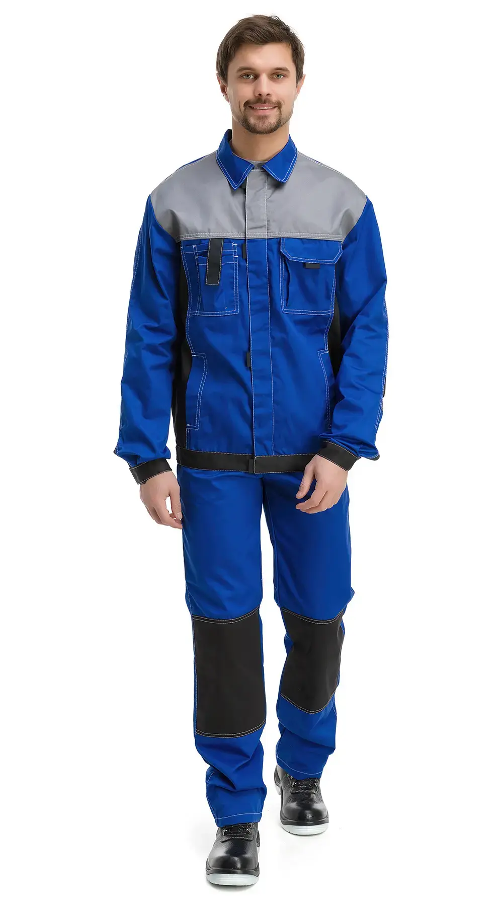 Костюм рабочий мужской летний RONTA KS212 с полукомбинезоном васильковый, серый, черный