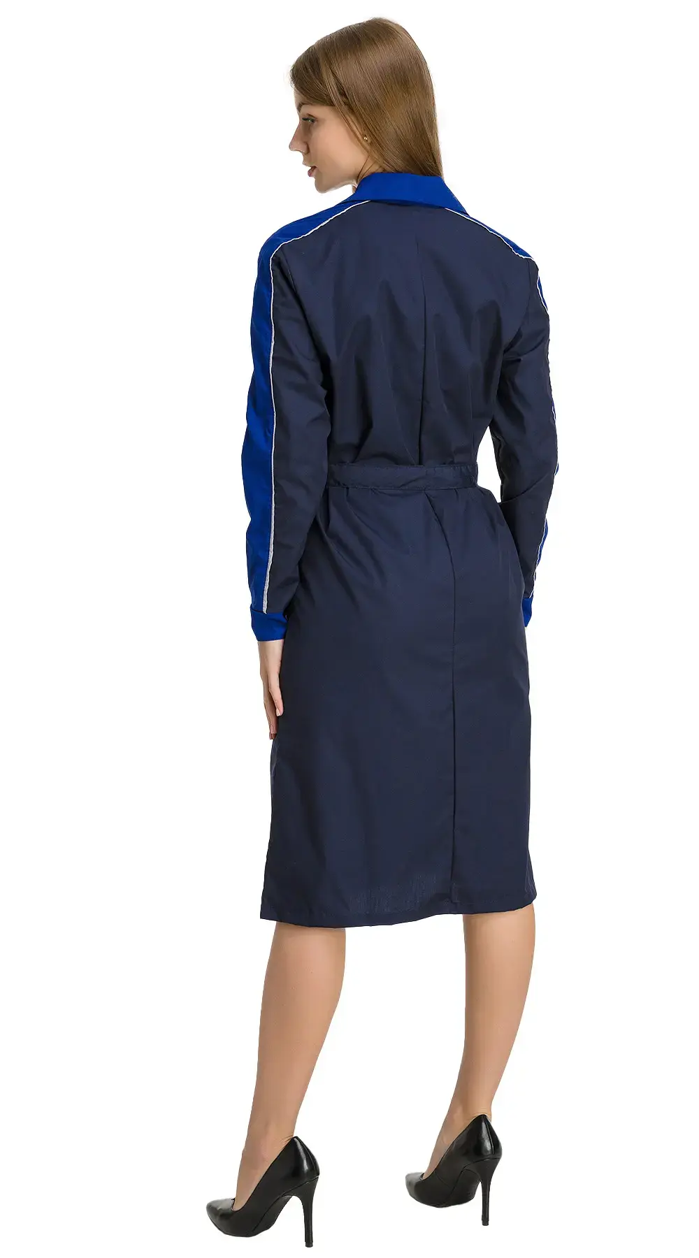 Халат рабочий женский летний RONTA HL509 темно-синий, васильковый