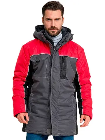 Куртка рабочая мужская зимняя утепленная RONTA KR615 MEMBRANE темно-серая, черная, красная