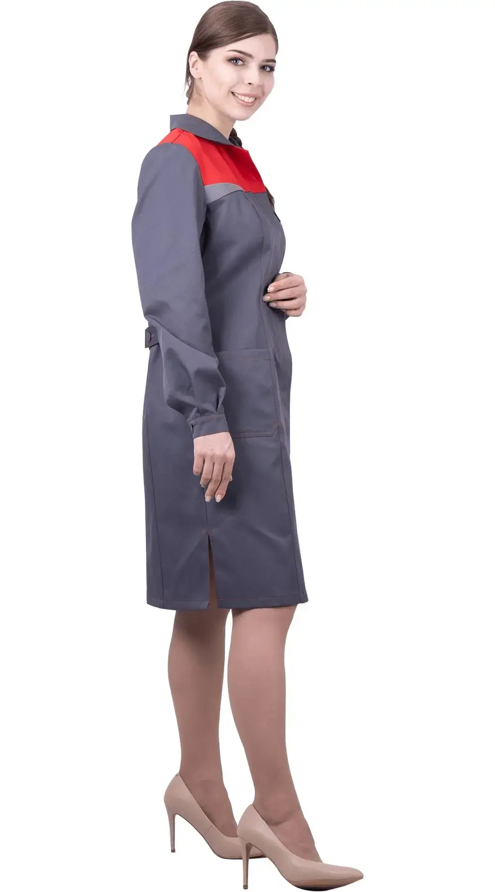 Халат рабочий женский летний RONTA HL8  темно-серый, красный