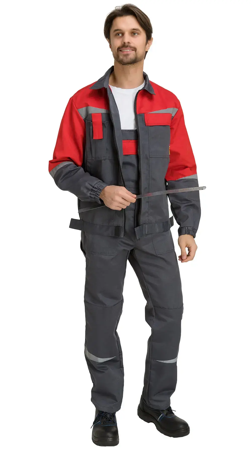 Костюм рабочий мужской летний RONTA KS591 с полукомбинезоном темно-серый, красный Костюм рабочий мужской летний RONTA KS591 с полукомбинезоном темно-серый, красный