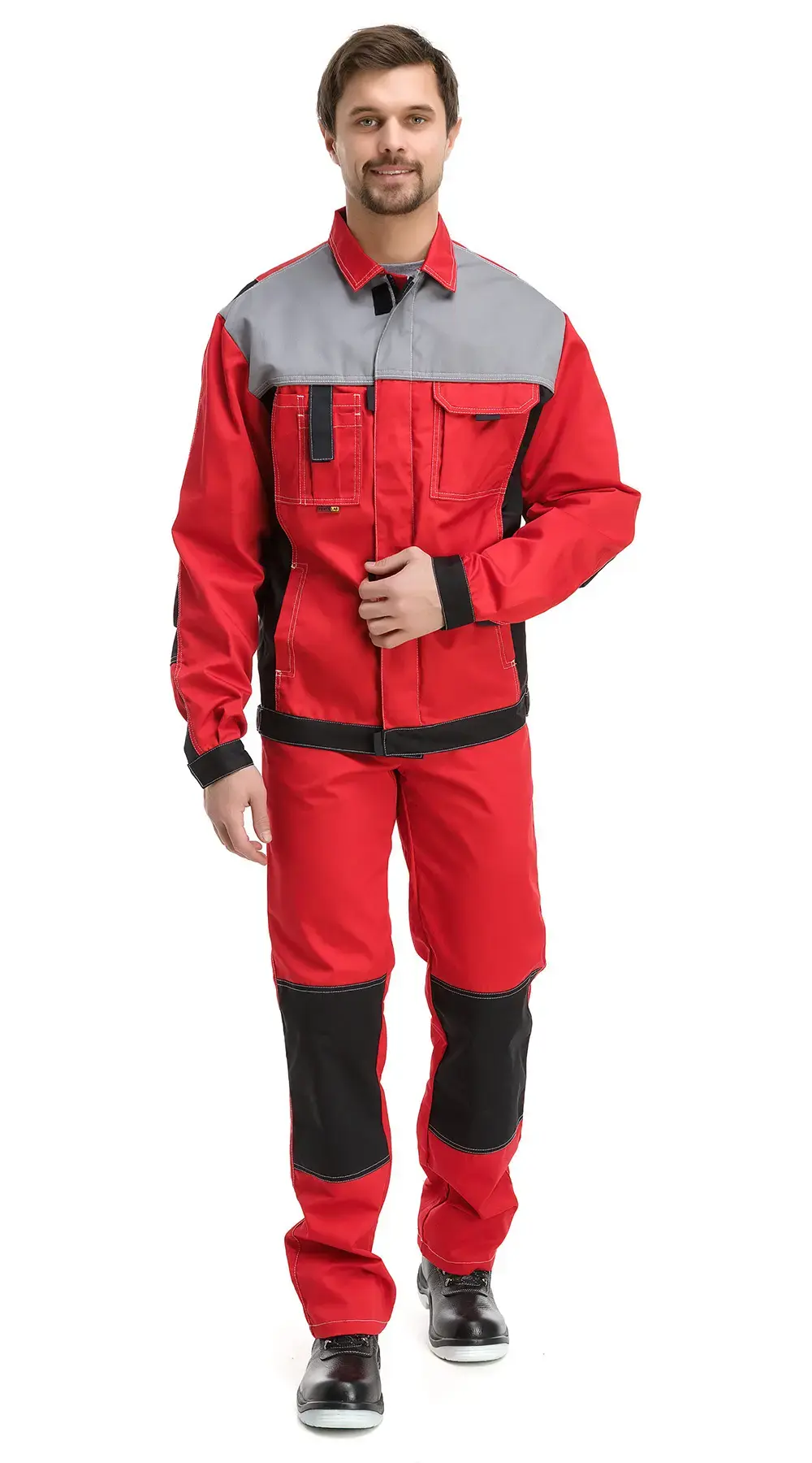 Костюм рабочий мужской летний RONTA KS212 с полукомбинезоном красный, серый, черный Костюм рабочий мужской летний RONTA KS212 с полукомбинезоном красный, серый, черный