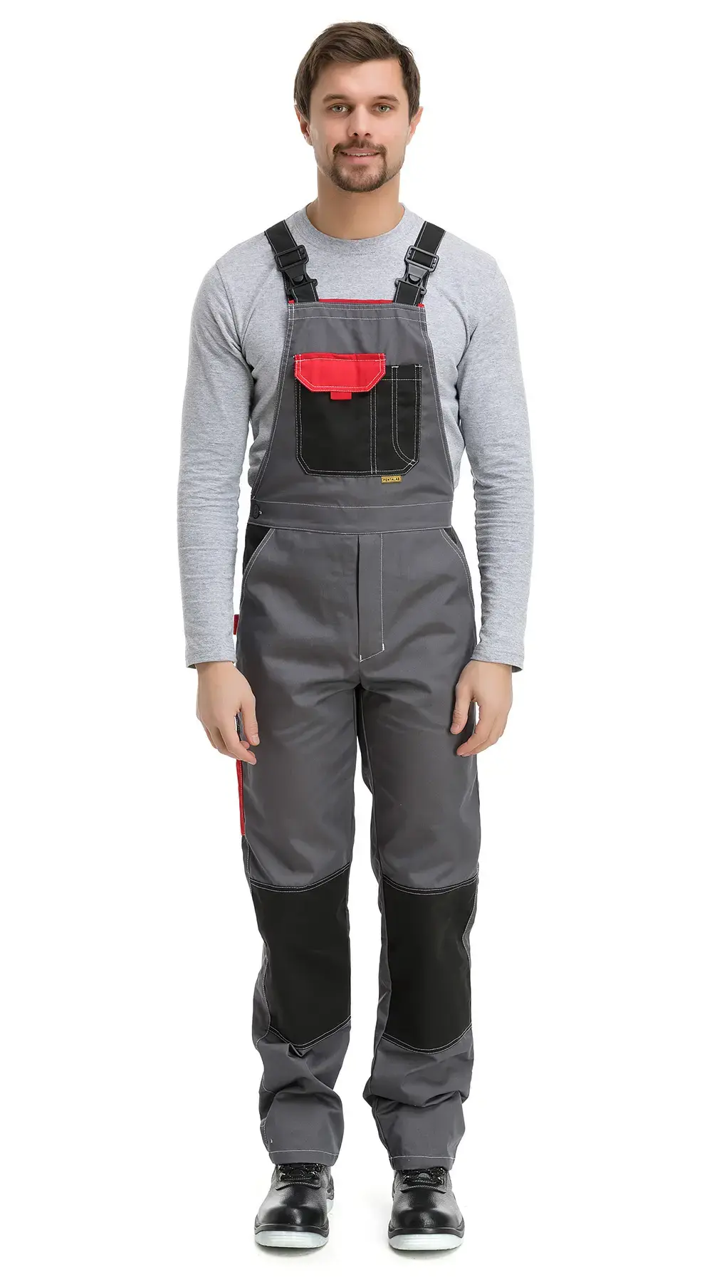 Костюм рабочий мужской летний RONTA KS212 с полукомбинезоном темно-серый, красный, черный