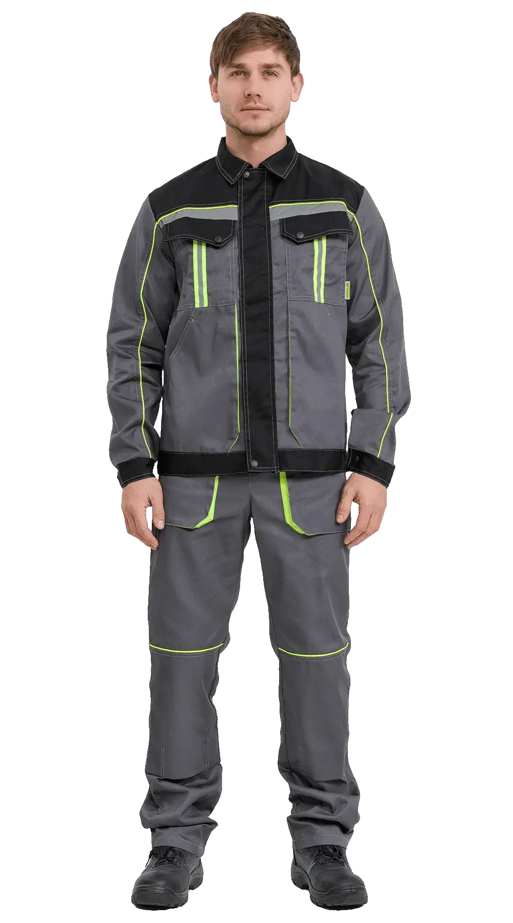 Костюм рабочий мужской летний RONTA KS818 с полукомбинезоном темно-серый, черный, лаймовый