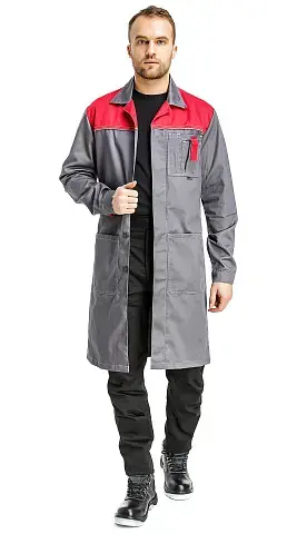 Халат рабочий мужской летний RONTA HL102 темно-серый, красный Халат рабочий мужской летний RONTA HL102 темно-серый, красный