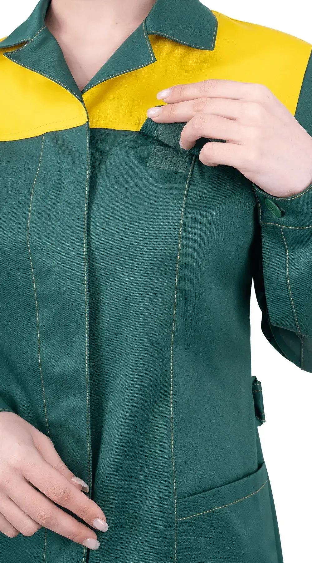 Халат рабочий женский летний RONTA HL9 темно-зеленый, желтый
