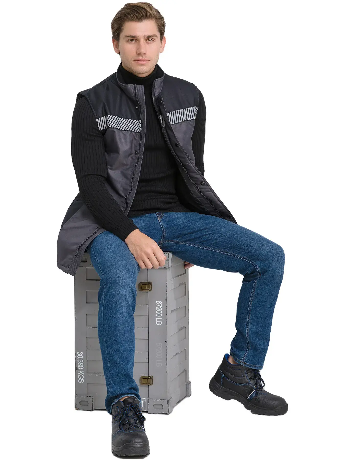 Жилет рабочий мужской утепленный зимний RONTA JT3085 темно-серый, черный