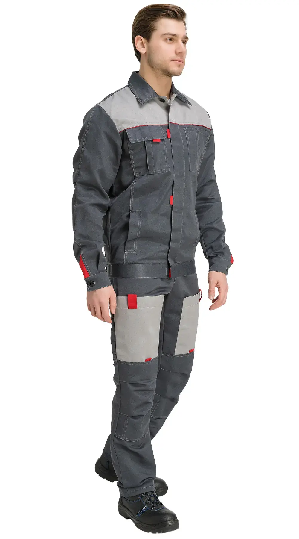 Костюм рабочий мужской летний RONTA KS807 с полукомбинезоном темно-серый, светло-серый, красный Костюм рабочий мужской летний RONTA KS807 с полукомбинезоном темно-серый, светло-серый, красный