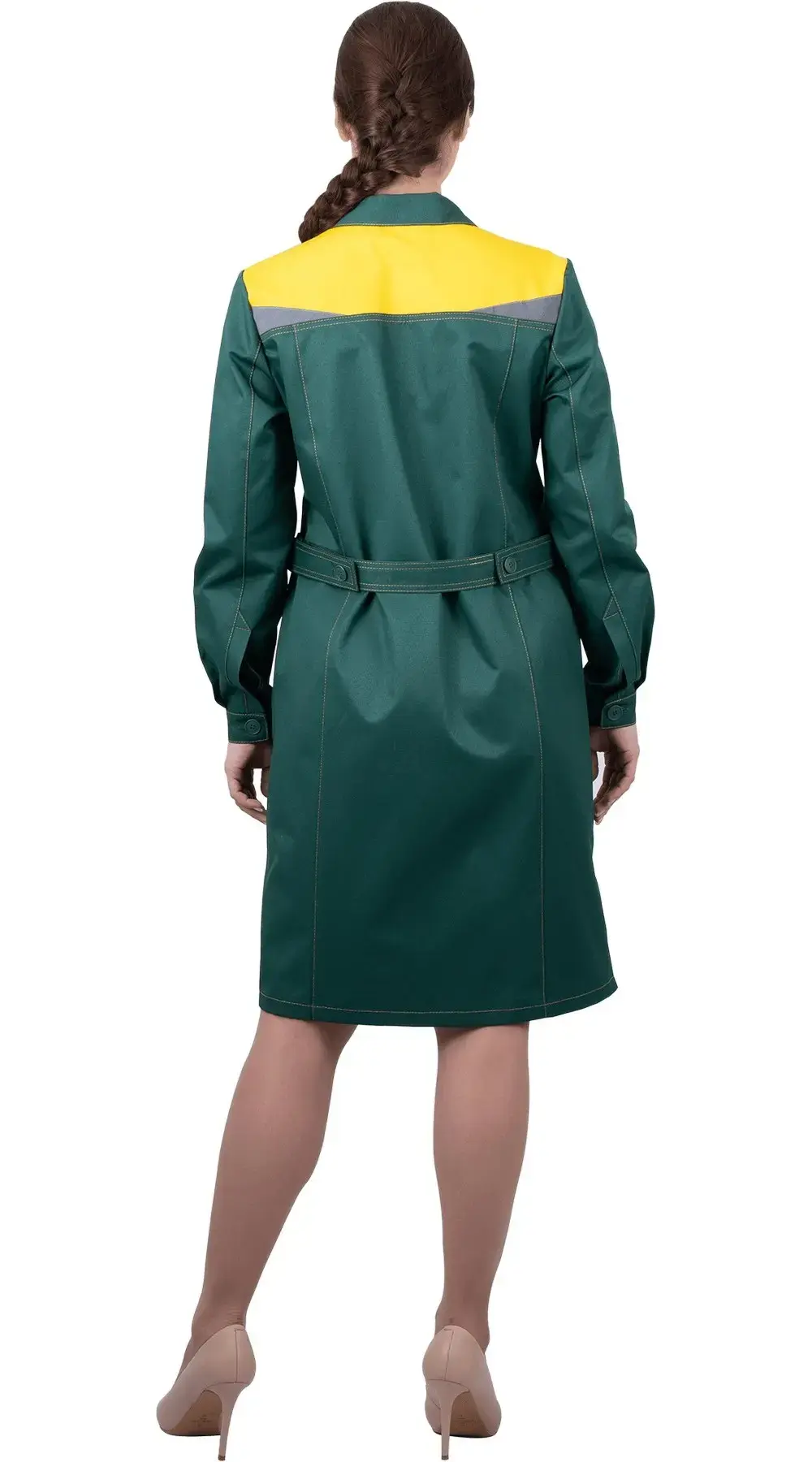 Халат рабочий женский летний RONTA HL9 темно-зеленый, желтый