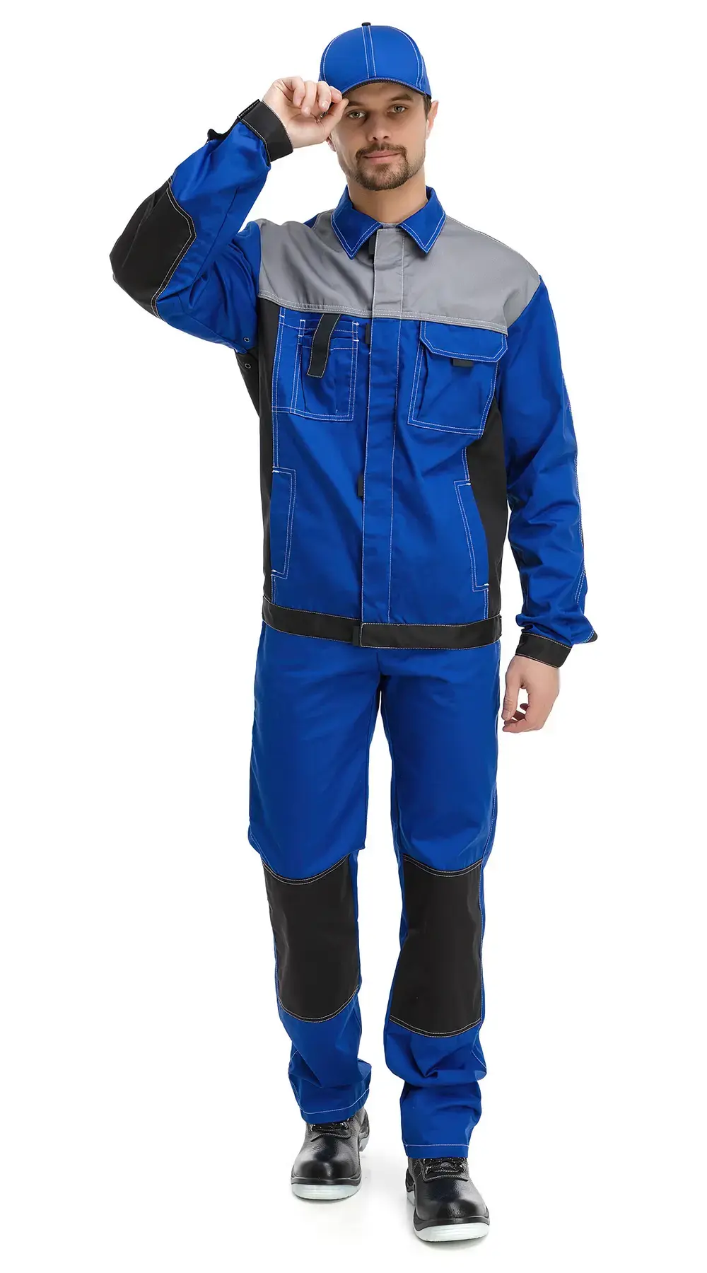 Костюм рабочий мужской летний RONTA KS212 с полукомбинезоном васильковый, серый, черный