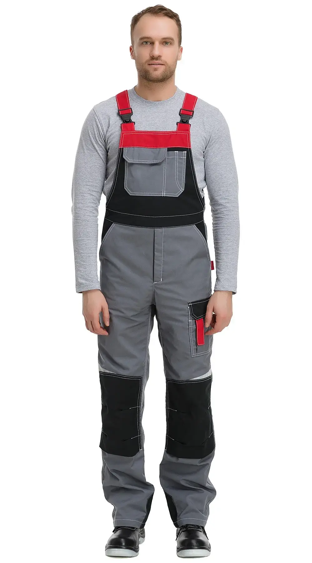 Полукомбинезон рабочий мужской летний RONTA PL207 темно-серый, черный, красный