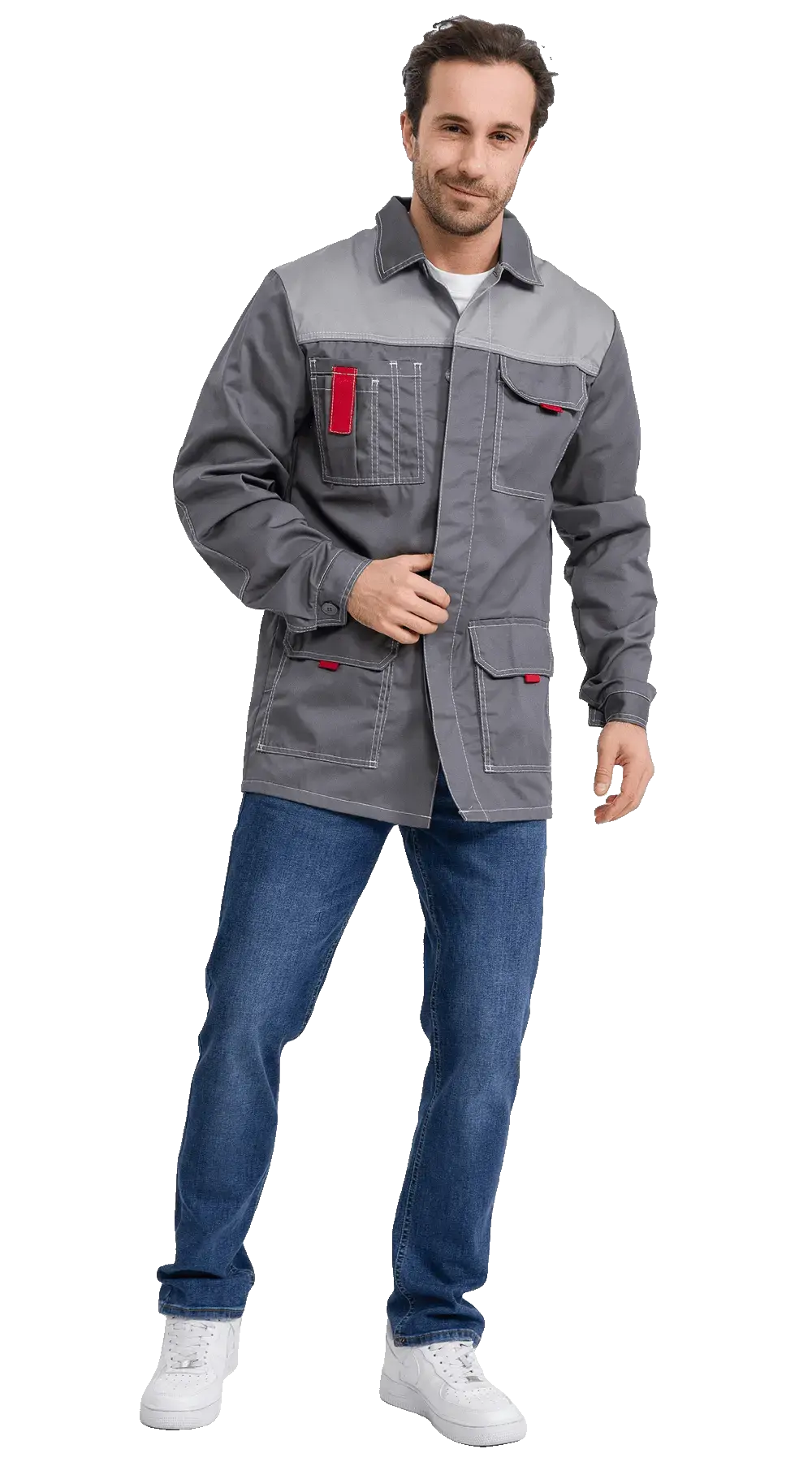 Куртка рабочая мужская летняя RONTA KR3090 темно-серый, светло-серый, красный