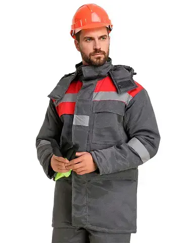 Куртка рабочая мужская зимняя утепленная RONTA KR241 темно-серая, красная