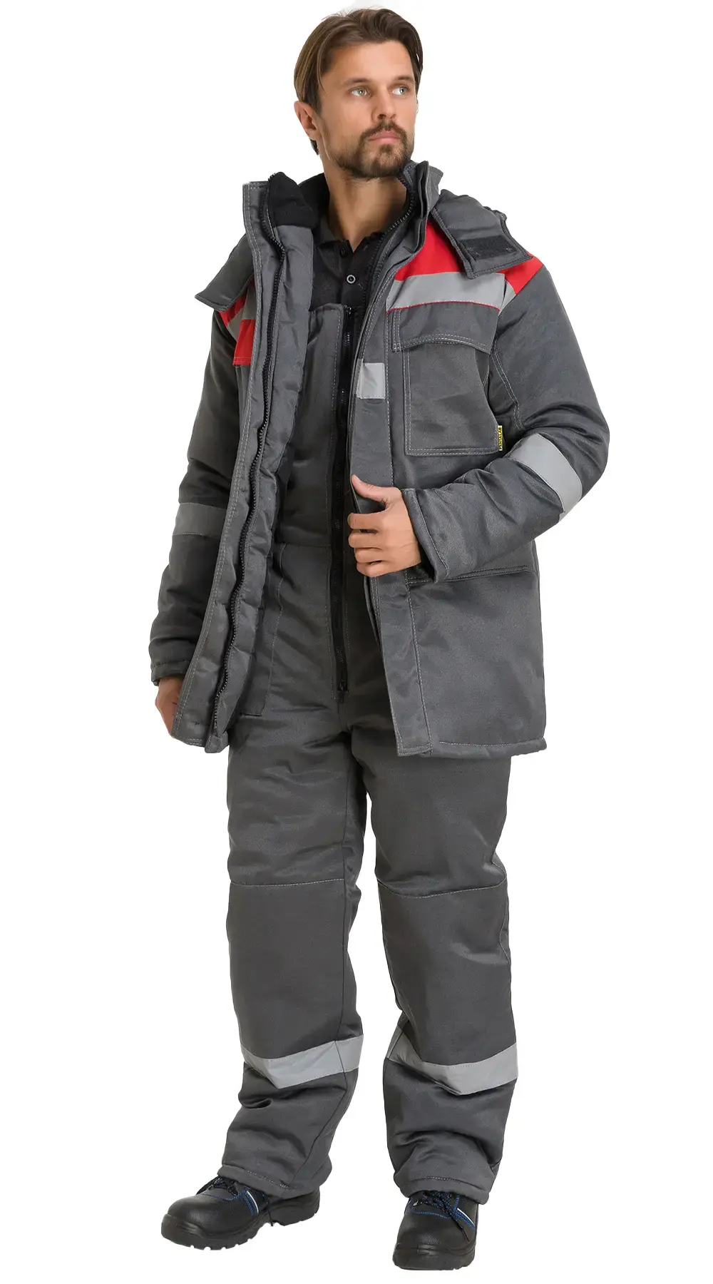 Куртка рабочая мужская зимняя утепленная RONTA KR241 темно-серая, красная