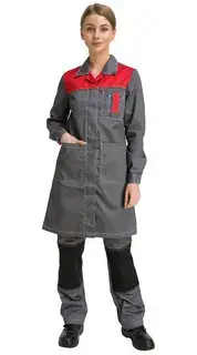 Халат рабочий женский летний RONTA HL101 темно-серый, красный Халат рабочий женский летний RONTA HL101 темно-серый, красный