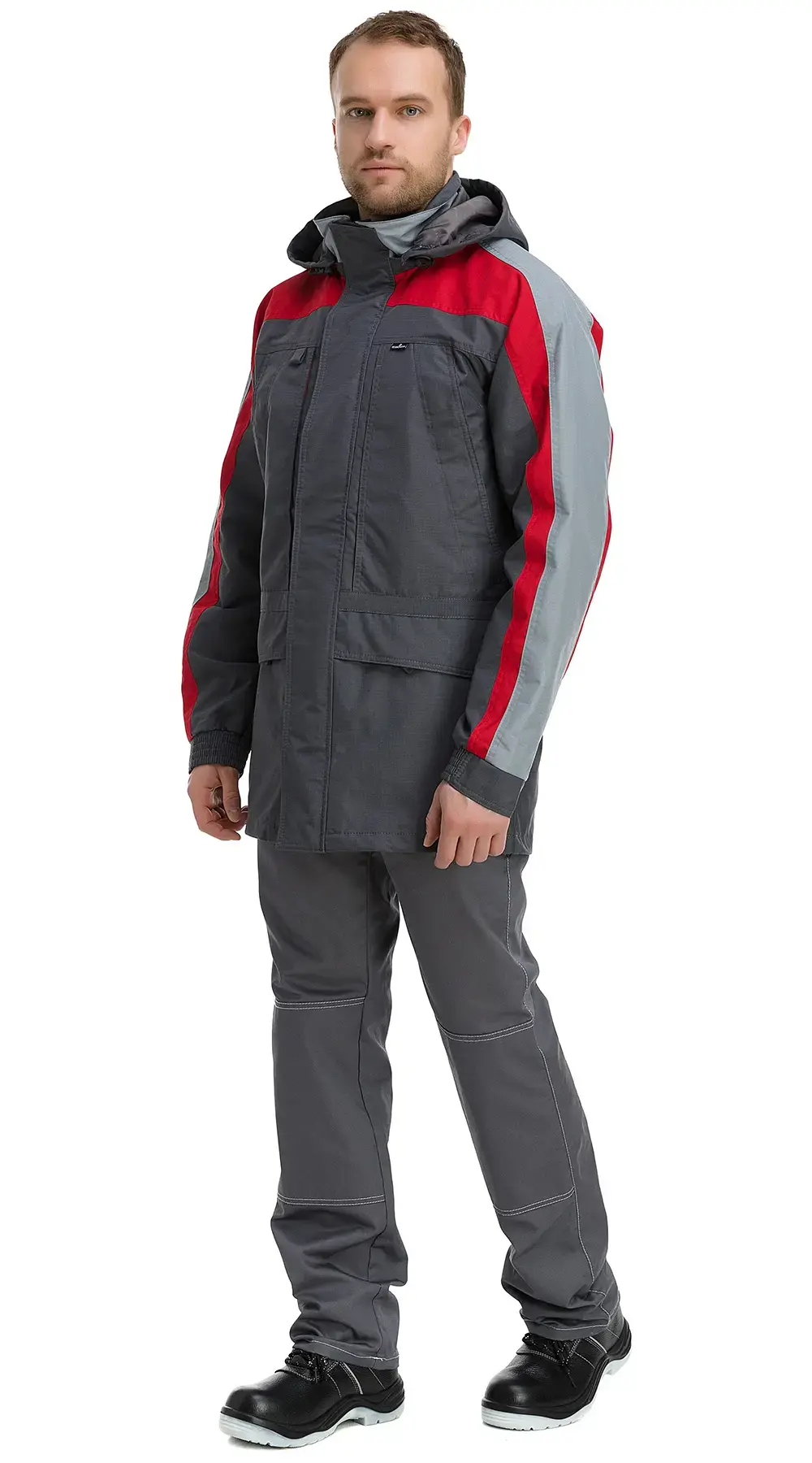 Куртка-ветровка рабочая мужская летняя Техноавиа "Реал" темно-серая, светло-серая, красная
