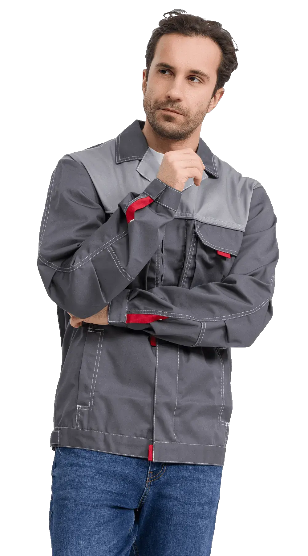 Куртка рабочая мужская летняя RONTA KR3080 темно-серый, светло-серый, красный