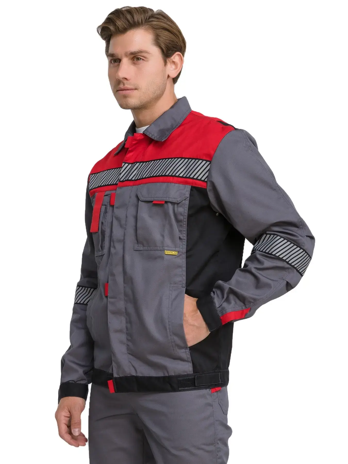 Костюм рабочий мужской летний RONTA KS262 с полукомбинезоном темно-серый, красный, черный