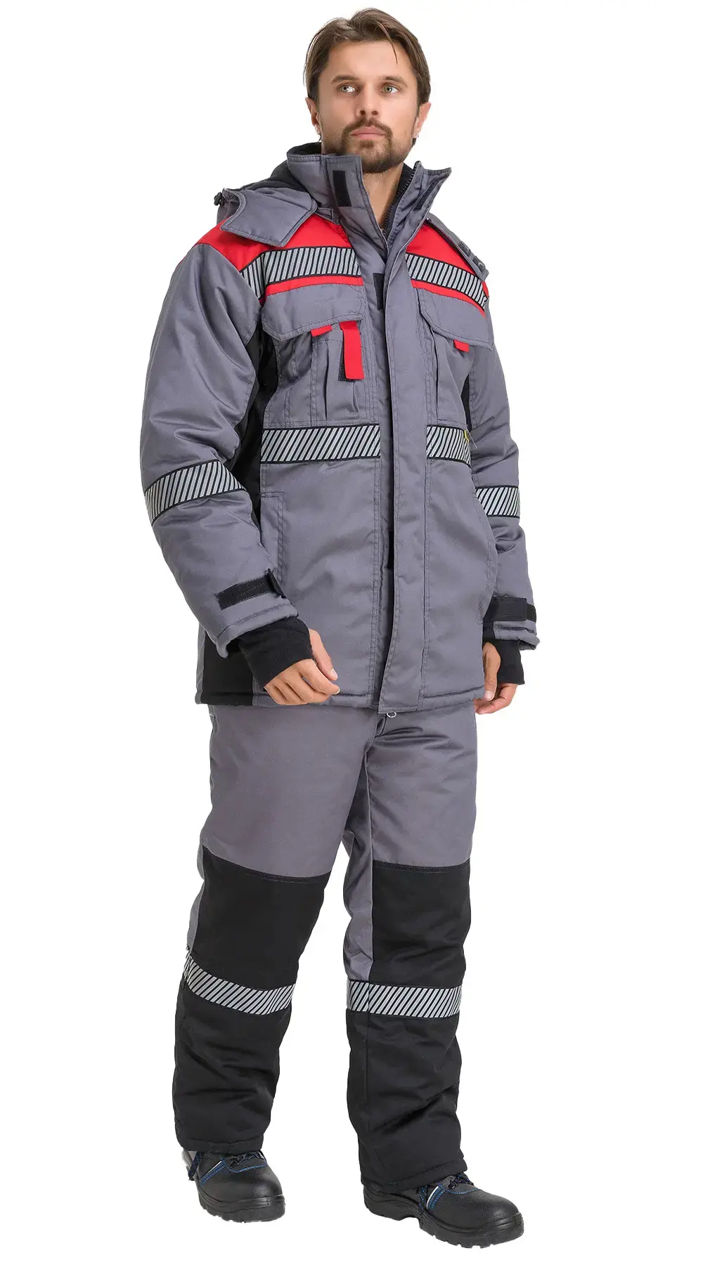 Костюм рабочий мужской утепленный зимний RONTA KS581 с СОП темно-серый, красный, черный