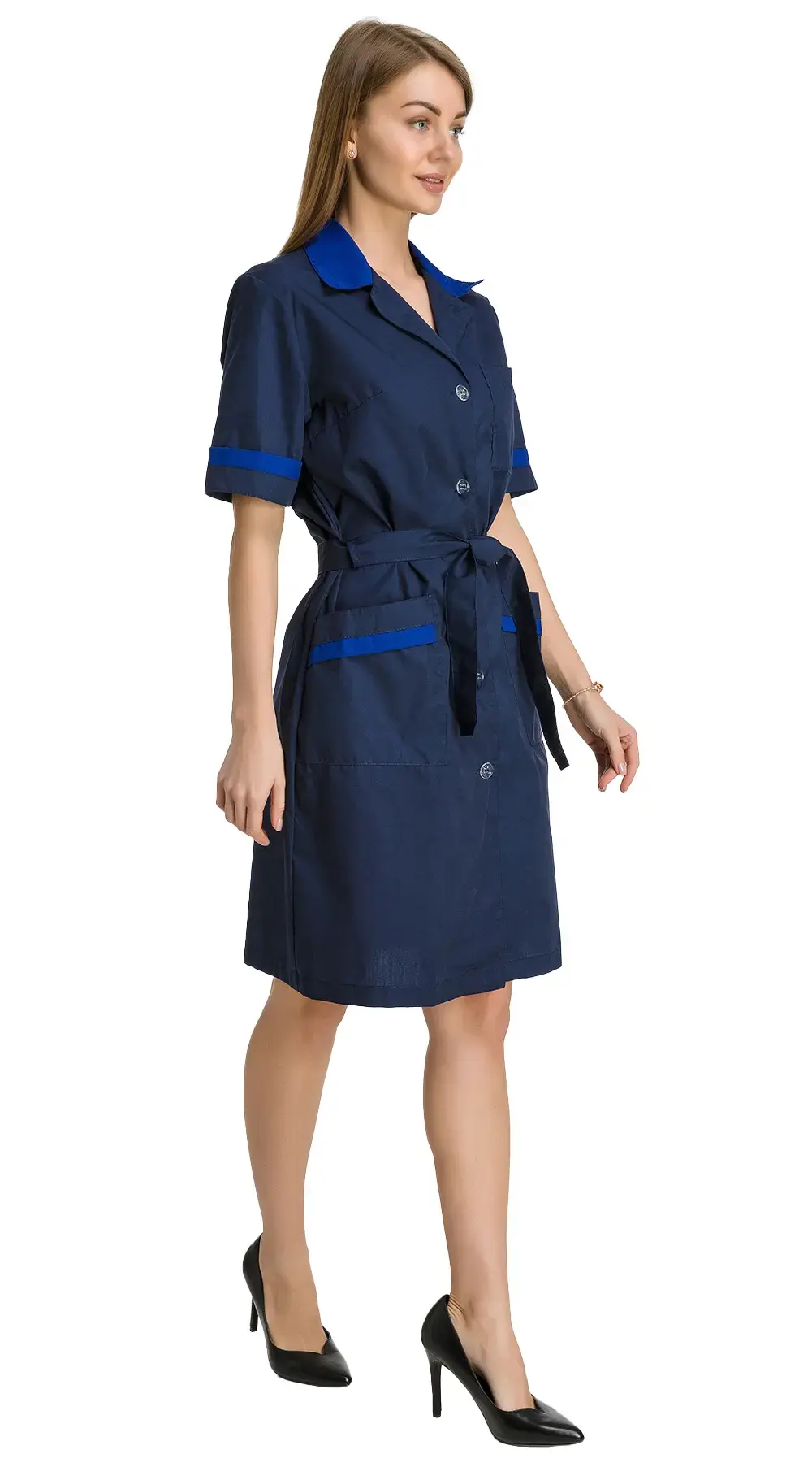 Халат рабочий женский летний RONTA HL508 темно-синий, васильковый