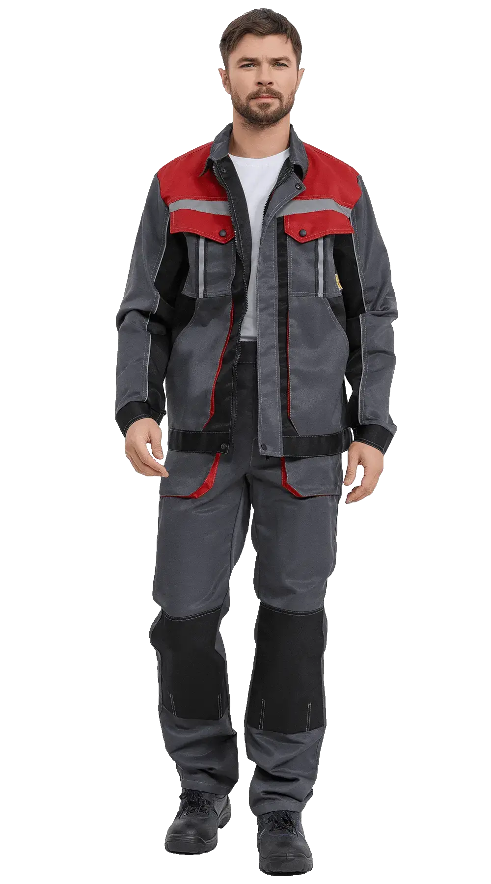 Костюм рабочий мужской летний RONTA KS806 с брюками темно-серый, черный, красный