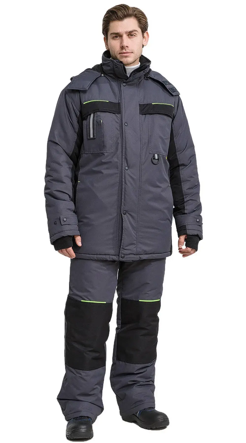 Костюм рабочий мужской утепленный зимний RONTA KS930 MEMBRANE темно-серый, черный, лаймовый