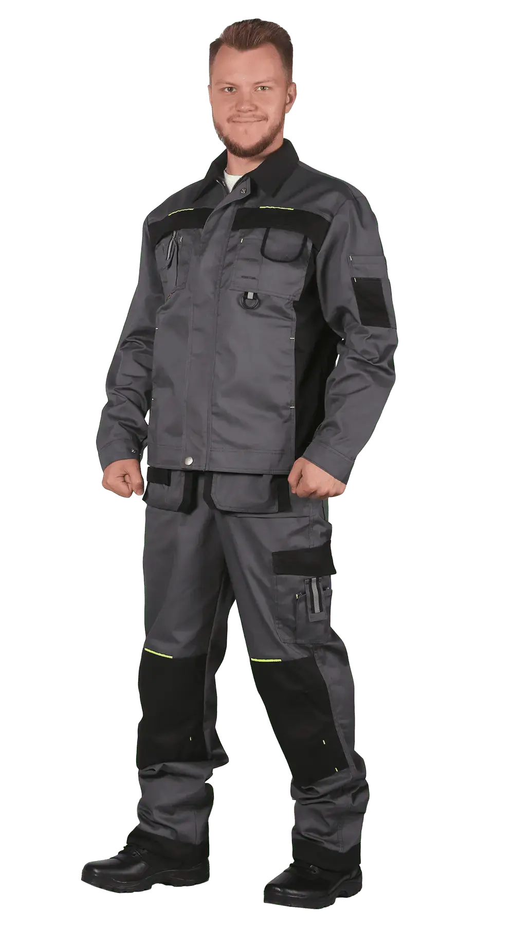 Костюм рабочий мужской летний RONTA KS813 с полукомбинезоном темно-серый, черный, лаймовый