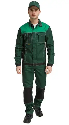 Костюм рабочий мужской летний RONTA KS212 с полукомбинезоном темно-зеленый, светло-зеленый, черный