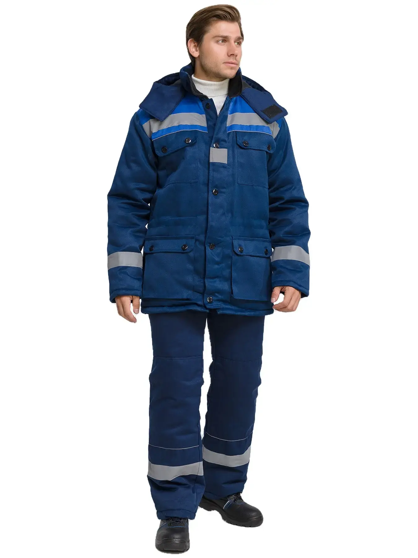 Костюм рабочий мужской утепленный зимний RONTA KS241 с полукомбинезом темно-синий, васильковый