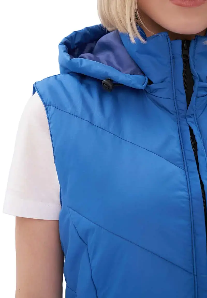 Жилет рабочий женский утепленный зимний RONTA JT1007 с капюшоном васильковый